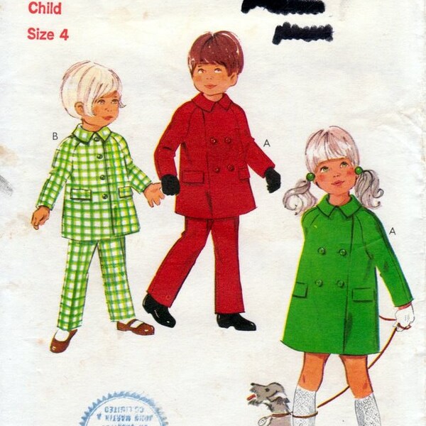 1970s Child's Coat and Trousers Vintage Sewing Pattern - Style 3342 Size 4