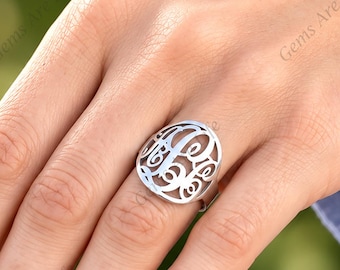 Monogrammring aus 925er Sterlingsilber, personalisierter Namensring, Ring mit individuellen Initialen, Ring mit gravierter Schrift, minimalistischer Schmuck, Geschenk für Schwester oder Mutter