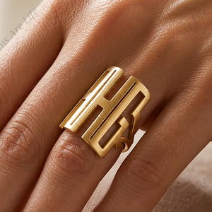 Personlig 925k sammankopplande monogramring, sterlingsilver eller mässing, anpassade initialer