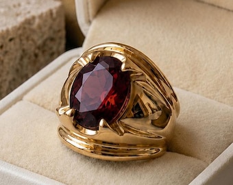 Granatsignetring för män, 925 sterlingsilver med statement-ring, smycken med födelsesten i januari