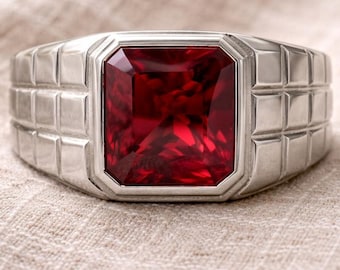 Herrring med röd granat, statementarmband i 925 sterlingsilver