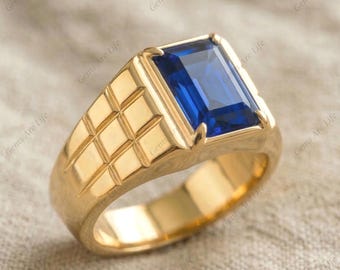 Herrring i blå safir, förgylld statementring i sterlingsilver