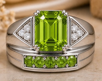 Peridot sterlingsilver signetring, smycken med Augusti-födelsesten