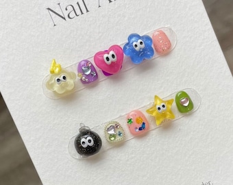 Cute and Cartoon Press On Nails for Children Handmade Nail Art Decals for Kids Adorable Fake Nails Manicure - Set of 10 Pieces