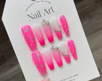 Handcrafted Ultra-Long Fake Nails Wearable Removable Press On Nails Extravagant Long-Style - Set of 10 Pieces