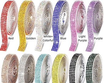 Self Adhesive Crystal Rhinestone Ribbon Diamond Bling Ribbons Backed-Glue Glittering Sticker DIY Decoration 1 Yard/91cm