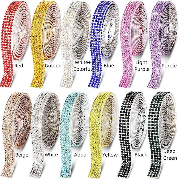 Self Adhesive Crystal Rhinestone Ribbon Diamond Bling Ribbons Backed-Glue Glittering Sticker DIY Decoration 1 Yard/91cm