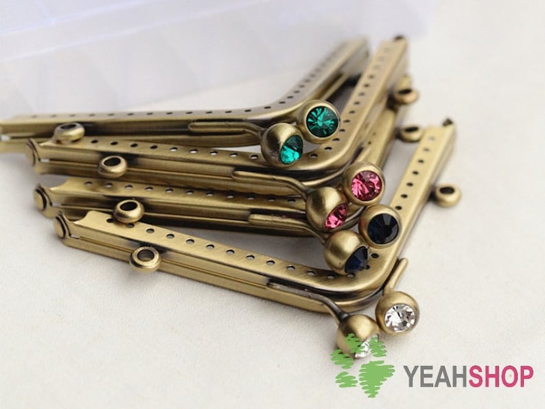 Antique Brass Triangle Purse Frame with Loops 11cm 4.3 Inch - Black Green Pink White PF-28