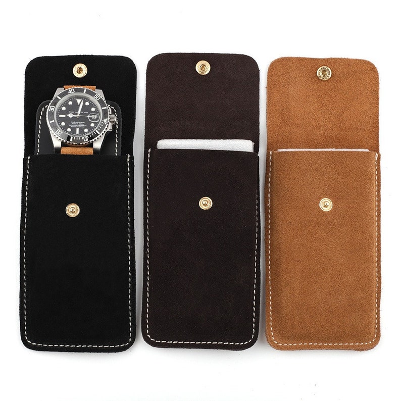 Genuine Leather Watch Case Pouch Protective Felt Lining for Timepieces, Stylish and Durable Storage Solution zdjęcie 4