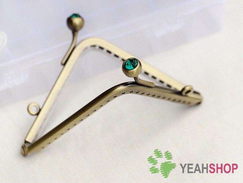 Antique Brass Triangle Purse Frame with Loops 11cm 4.3 Inch - Black Green Pink White PF-28