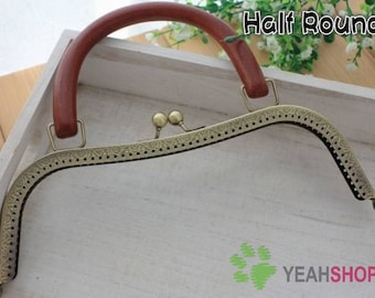 Antique Brass Embossed Purse Frame with Handle - 26cm / 10 inch (PFH-6) - Half Round / Rectangle