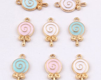 20PCS Alloy Enamel Drop Oil Cute lollipop Pendant DIY Necklace Findings Charms for Accessories Jewelry Making (JP363)