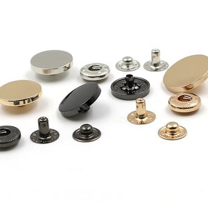 Gunmetal / Golden / Silver Metal Flat Round Press Buttons / Popper Buttons 10mm / 12mm / 15mm / 18mm / 20mm / 23mm / 25mm 6 Sets MBT5 afbeelding 7