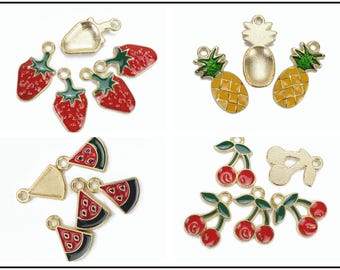 Antique Brass Drop Oil Alloy Pendants / Findings / Charms - Strawberry / Pineapple / Watermelon / Cherry