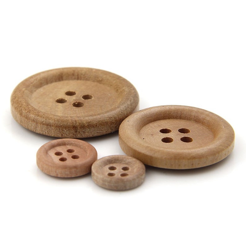 1 Pack van handgemaakte DIY Knoppen Ronde houten knoppen natuurlijke log kleur dunne rand vier gaten knoppen retro high-end houten knoppen WBT2 afbeelding 2