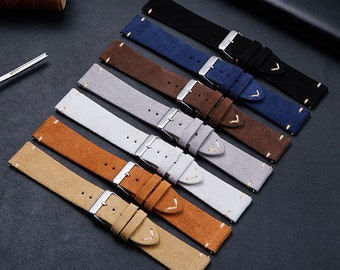 Suede Leather Watch Band for Men - Soft Genuine Leather Hand-Stitched Cuff Band(wb11)