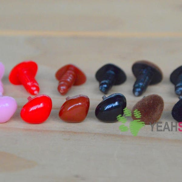 12mm Triangle Safety Nose / Plastic Doll Nose - Noir / Rose / Rouge / Brown / Black Flocking / Brown Flocking