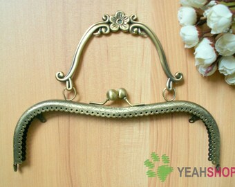 Antique Brass Embossed Handle Purse Frame - M Shape - 21cm / 8.3 inch (PFH-8)