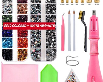 Hotfix Rhinestone Setter with Rhinestones of 14 Colors 6 Sizes, Applicator ToolKit, Hot Fixed Wand Tool with 7 Tip Sizes, DIY Bedazzler Kit