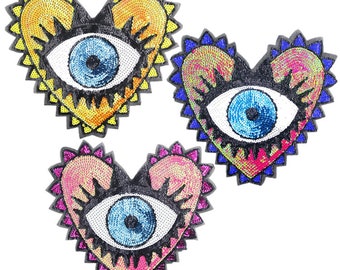 5 pcs of Wholesale Sew on Sequin Fabric Patch for Clothing / Bulk Embroidered Fabric Badge Garment DIY Apparel Accessories - Big Eye (WFB-6)