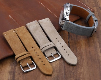 Genuine Leather Watch Band Strap with Soft Suede and Stitching Detail for Men and Women(wb1)