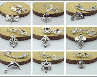 Silver Tone Alloy Wish Box Pendants / Locket - 6 PCS - Dragonfly / Anchor / Gun / Lotus / Dragon / Dolphin / Six Awn Star / Elephant