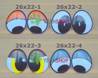 26mmx22mm Plastic Comic Eyes / Safety Eyes / Printed Eyes - 4 Styles