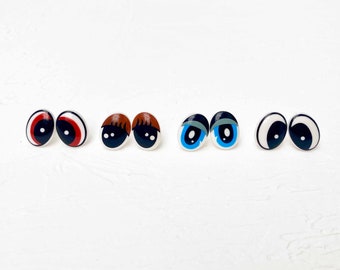 16mmx12mm Plastic Oval Comic Eyes / Safety Eyes / Printed Eyes - 6 Pairs