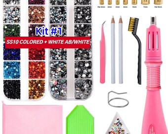 Hotfix Rhinestone Setter with Rhinestones of 14 Colors 6 Sizes, Applicator ToolKit, Hot Fixed Wand Tool with 7 Tip Sizes, DIY Bedazzler Kit