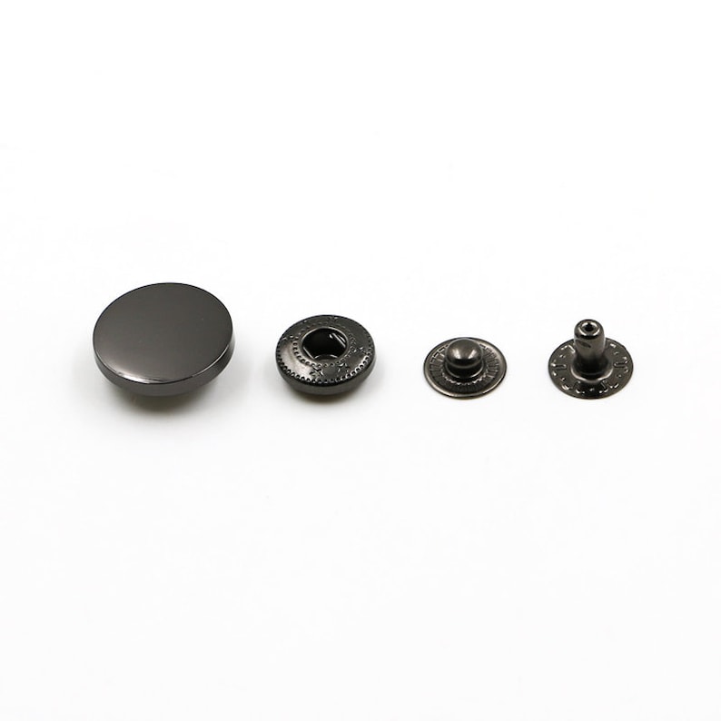 Gunmetal / Golden / Silver Metal Flat Round Press Buttons / Popper Buttons 10mm / 12mm / 15mm / 18mm / 20mm / 23mm / 25mm 6 Sets MBT5 afbeelding 2