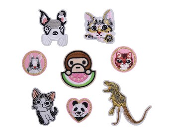 20 pcs of Wholesale Iron on Fabric Patch for Clothing / Embroidered Sew on Apparel Accessories - Kitten puppy panda dinosaur monkey (WFB-9)