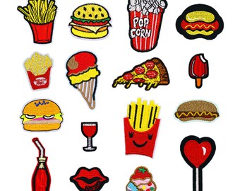 20 pcs of Wholesale Iron on Fabric Patch for Clothing / Bulk Embroidered Sew on Applique Patch - Cola burger soda pizza (WFB-4)