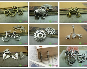 Antique Brass / Antique Silver Alloy Metal Pendants / Charms / Findings - Heart / Elephant / Cat / Bicycle / Gear / Eiffel Tower / Sword