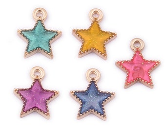 20PCS 15mmx12mm Alloy Enamel Drop Oil Red Pink Star Pendant DIY Necklace Findings Charms for Accessories Making (JP346)