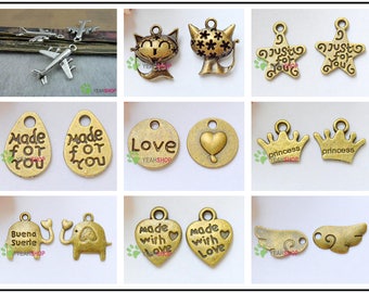 Antique Silver / Antique Brass Metal Pendants - Aircraft / Cat / Star / Elephant / Angel Wings / Princess