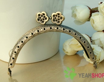 5PCS Antique Brass Embossed Purse Frame -  Half Round Flower - 8.5cm / 3.3 inch (PF85-6)