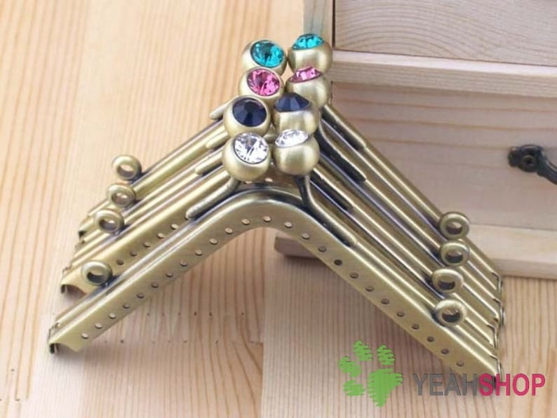 Antique Brass Triangle Purse Frame with Loops 11cm  4.3 Inch - Black  Green  Pink  White PF-28