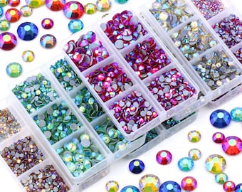 6 Compartments HOTFIX Rhinestones with Picker PREMIUM Glass AB Bling Crystals Embellishments for Fabric High quality Glass Faceted Flat Back