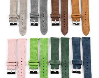 Genuine Leather Watch Band Compatible with Flat End Watch Lugs, Soft Plush Suede Strap(wb2)