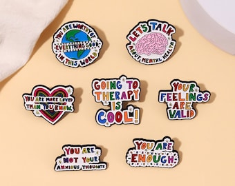 Cute & Courageous - Cartoon Alloy Pins with Empowering English Phrases for Stress Relief (BR6)