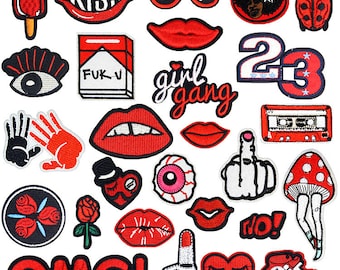20 pcs of Wholesale Iron on Fabric Patch for Clothing / Bulk Embroidered Sew on Applique Cute Patch Fabric - Red British style (WFB-19)