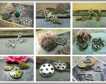 Antique Brass / Antique Silver Alloy Metal Pendants / Charms / Findings - Flower / Bat / Key / Compass / Dragon / Bird / Gear / Radio