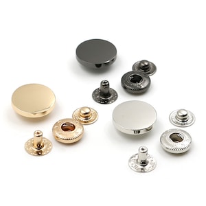 Gunmetal / Golden / Silver Metal Flat Round Press Buttons / Popper Buttons 10mm / 12mm / 15mm / 18mm / 20mm / 23mm / 25mm 6 Sets MBT5 afbeelding 1