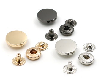 Gunmetal / Goldenes / Silber Metall Flache Runde Druckknöpfe / Druckknöpfe - 10mm / 12mm / 15mm / 18mm / 20mm / 23mm / 25mm - 6 Sets (MBT5)