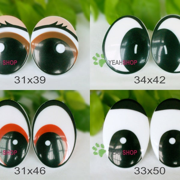 Plastic Comic Eyes / Safety Doll Eyes / Printed Eyes / Big Comic Eyes - 39mm / 42mm / 46mm / 50mm