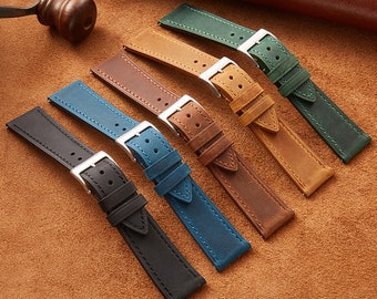 Genuine Leather Watch Band - Universal Soft Quick Release Vintage Strap with Nubuck Leather(wb10)