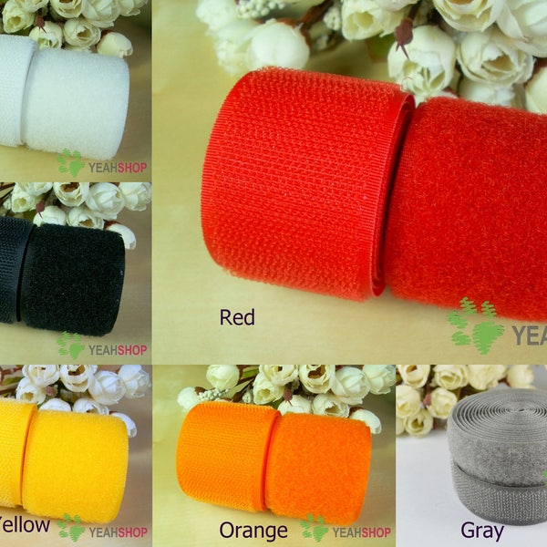 50mm / 2 Inch Sew on Hook and Loop Tape - 100% Nylon - 1 Meter - 6 Colors Available