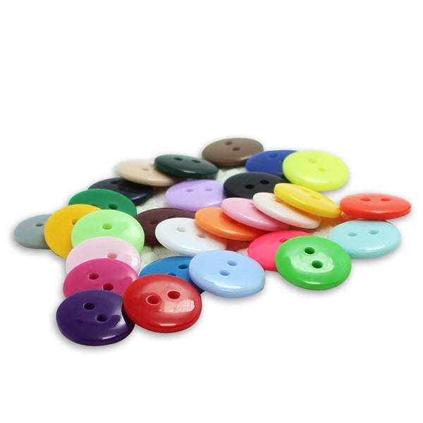Boutons pour enfants 7,5 mm / 9 mm / 11,5 mm / 12,5 mm / 15 mm / 18 mm / 20 mm / 23 mm / 25 mm, boutons ronds en résine couleur bonbon - 1 paquet / 100 pièces (PBT27)