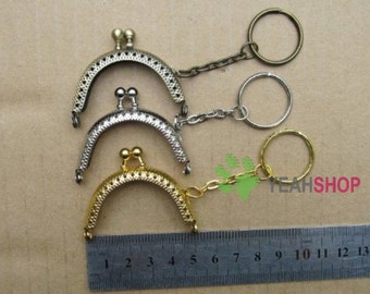 Snake Skin Mini sac à main cadre arrondi avec Golden Key Ring - 5cm/2 po (MPF-3) - / Antique laiton / argent