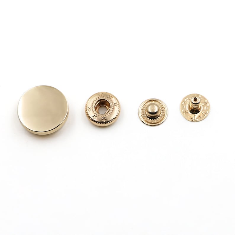 Gunmetal / Golden / Silver Metal Flat Round Press Buttons / Popper Buttons 10mm / 12mm / 15mm / 18mm / 20mm / 23mm / 25mm 6 Sets MBT5 afbeelding 3